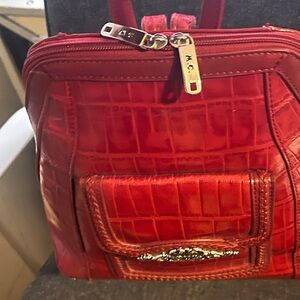 MG Red Crocodile-Embossed Backpack